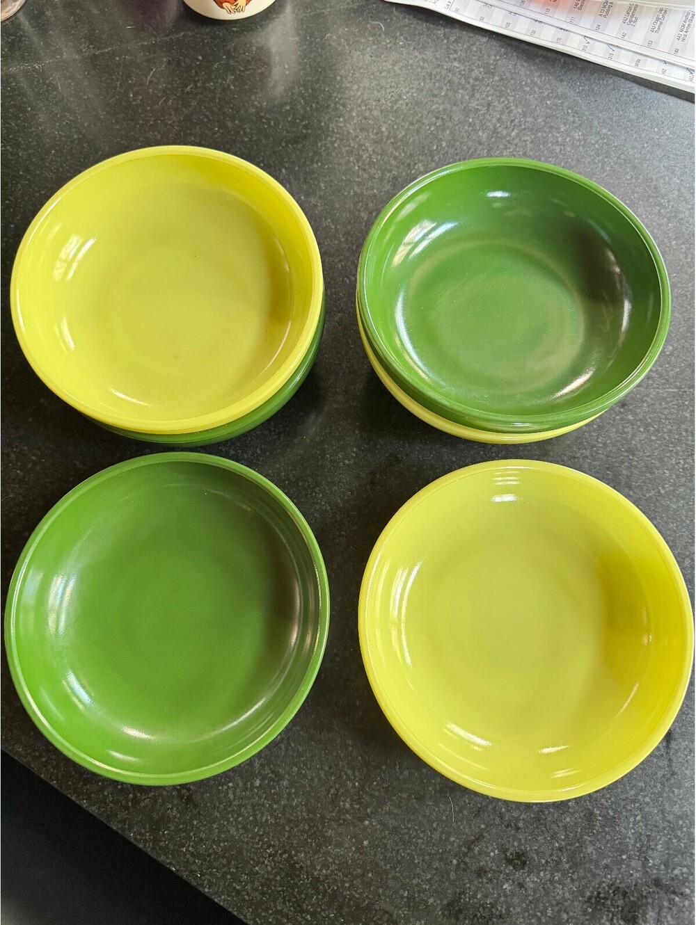 Vintage Hazel Atlas Ovide Platonite Bowls Set of 6 - Chartreuse & Forest Green